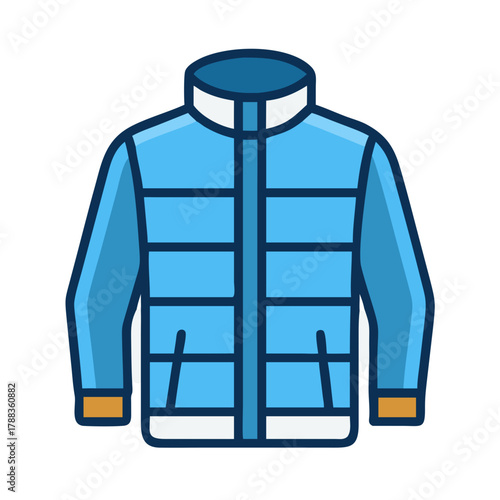 Stylized light blue puffer jacket vector image on black background