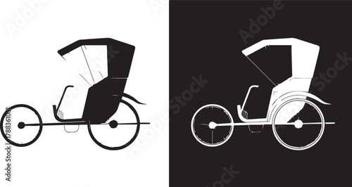 rickshaw silhouette black and white vector illustration for transport design