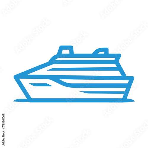 Minimalist Cruise Ship Icon in Sky Blue on White