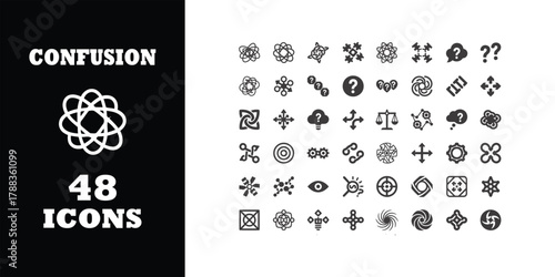 Tackle tough problems with 48 unique icons for confusion, questions, and complex systems, perfect for presentations, websites, and educational materials