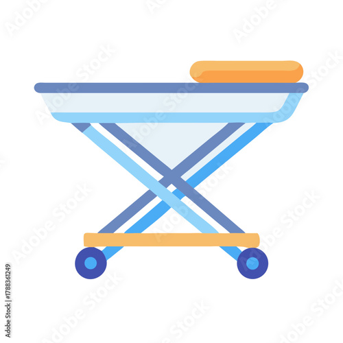 Medical stretcher graphic in flat minimalist design isolated on black