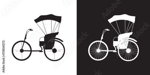 rickshaw monochrome vector artwork two opposing rickshaw illustrations