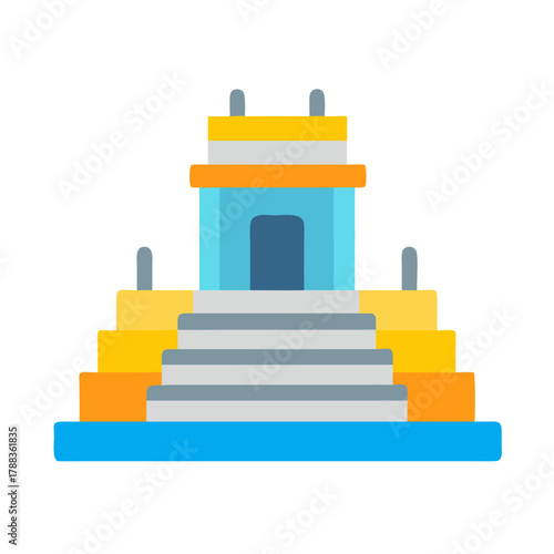 Flat vector icon Mayan temple structure, colorful ancient architecture