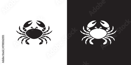 crab negative space black white vector illustration split panel