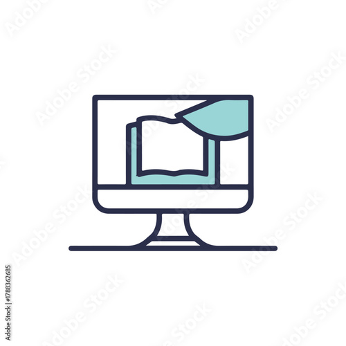 Modern Computer Icon Featuring Book and Reading Element