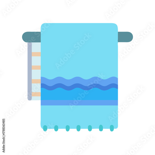 Blue towel on a rack, vector graphic, flat design