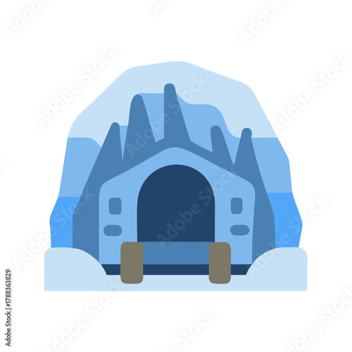Cartoon ice cave with snowy entrance in vector style