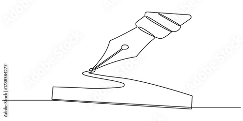 Continuous one line of fountain pen in silhouette on a white background. Linear stylized. Minimalist.