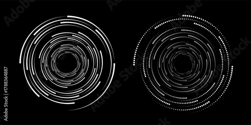 Abstract background with lines in circle. Art design spiral as logo or icon. A black figure on a white background and an equally white figure on the black side.