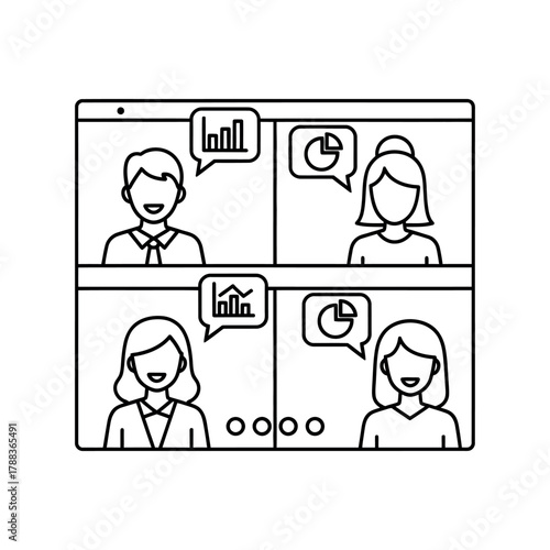 Team collaboration online meeting, sharing business insights and financial data via video conference for remote work and virtual presentations