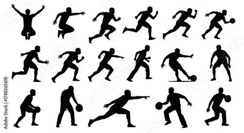 Dynamic Boxer Silhouette Set with Motion Speed Lines and Fighting Po