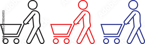 Shopping cart icon. Supermarket trolley. Man shopping in a supermarket. Vector icon isolated on white background