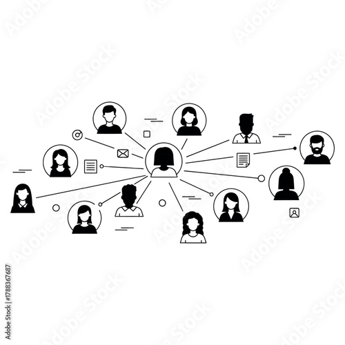 Dynamic social network connecting diverse profiles, fostering collaboration and engagement in modern digital communication era, ideal for business use