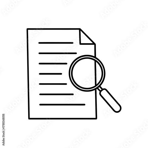 Document under review with magnifying glass icon on transparent background silhouette