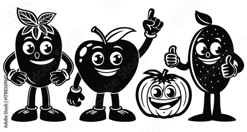 Funny cute smiling red apple fruit cartoon character vector illustration