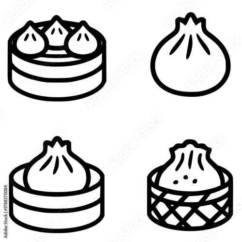 4 dimsum illustrations, black, transparent background