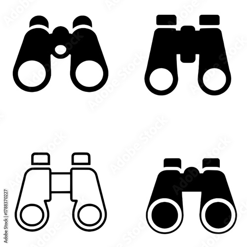 4 binocular icons, black, transparent background