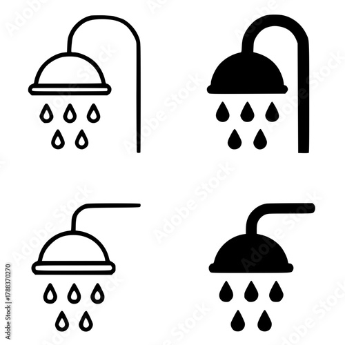 4 shower illustrations, black, transparent background