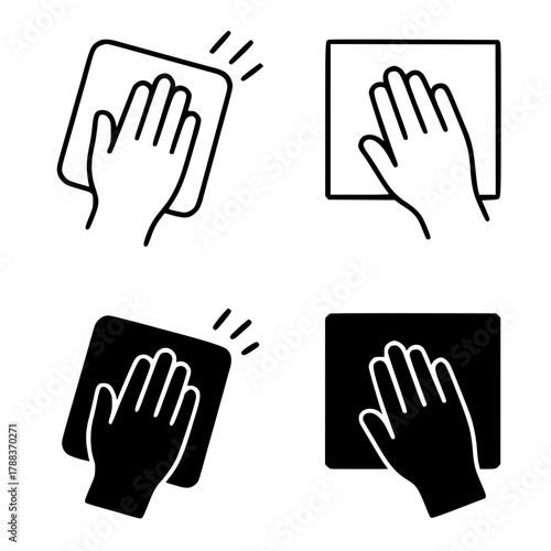 4 hand towel illustrations, black, transparent background