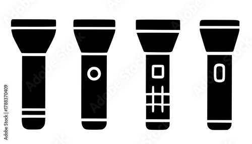 4 flashlight vectors, black, transparent background