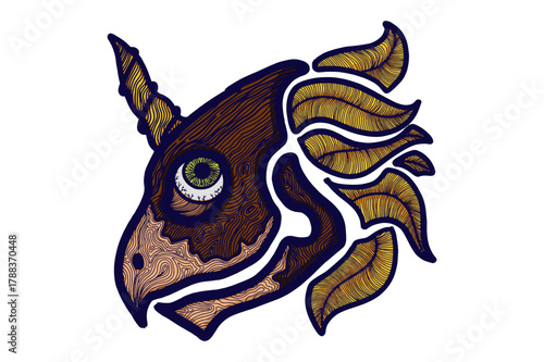 Mystical Animal Head With Wood-like Skin Texture