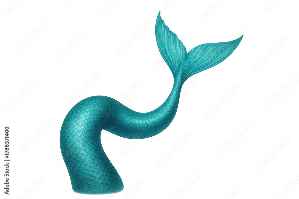 Naklejka premium Mermaid tail with turquoise scales and fin, a fantasy mythical creature illustration on transparent background