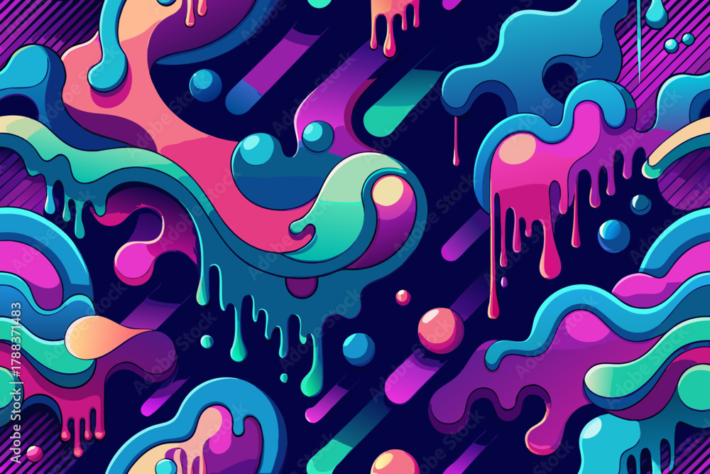 Obraz premium Dripping Abstract Forms and Streaks on Geometric Grid