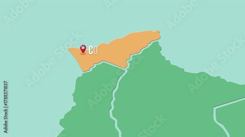 Mapa de Bolivia con división política resaltando el Departamento  Pando con su capital Cobija