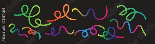 Colorful Curly Line Abstract Pattern on Black Background