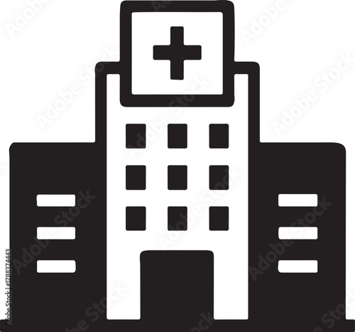 Hospital building icon with cross symbol