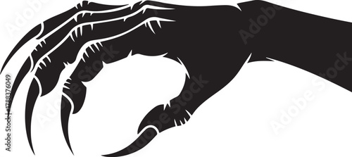 Creepy clawed monster hand silhouette with long sharp nails. Vector Black silhouettes. with white background
