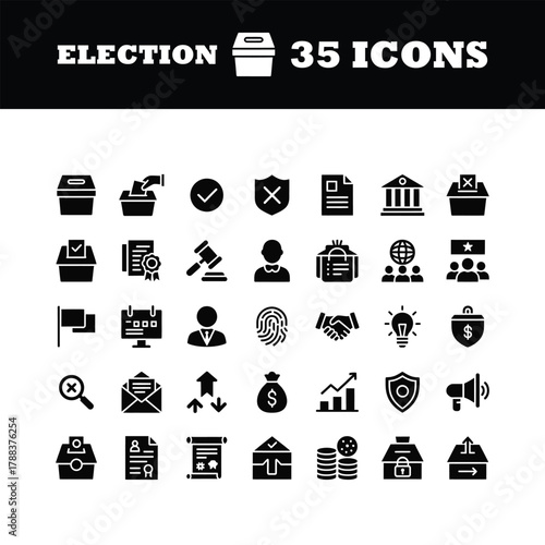 Modern election and voting icons representing democracy civic duty and public participation in a clean design