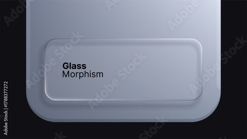 Glass morphism interface with transparent frame on dark background. UI design trend in liquid glass vector style. Empty space for text or app element.