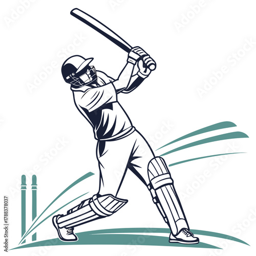 Illustration of a cricket player hitting the ball with bat