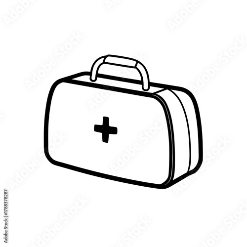 Illustration of a white first aid kit with a handle on transparent background silhouette