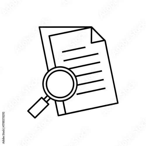 Magnifying glass over a document with text lines on transparent background silhouette