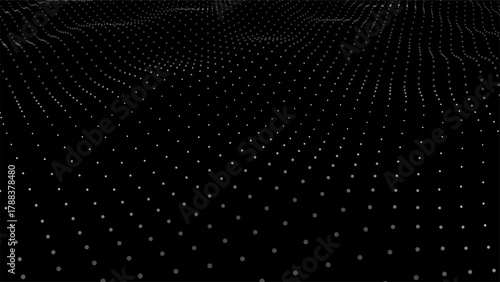 Abstract wave dots pattern on black. Digital data background for science and technology concept. Futuristic visualization of big data.