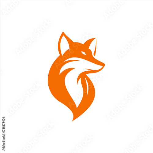 Modern Orange Fox Head Vector Logo, Elegant Curve and Clever Profile.