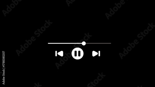 Music or video play bar icon on black background. Audio player for songs or podcast playlist. Play or pause button.