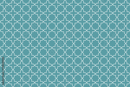 Oriental style pattern background. Vector white ornament on blue background. Islamic traditional texture for backdrop, wallpapers, textile print, decoration
