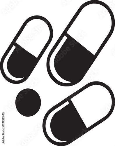 Three black pills and one round pill