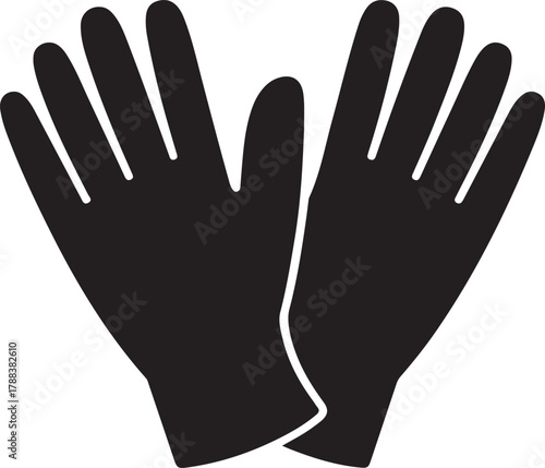 A pair of black work gloves for safety and protection icon. Vector Black silhouettes. with white background