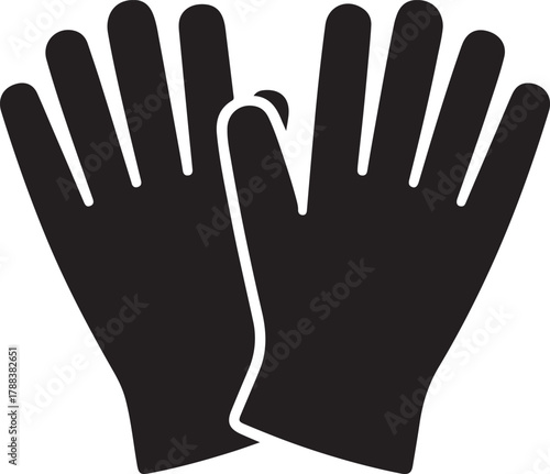 A pair of black work gloves for safety and protection icon. Vector Black silhouettes. with white background