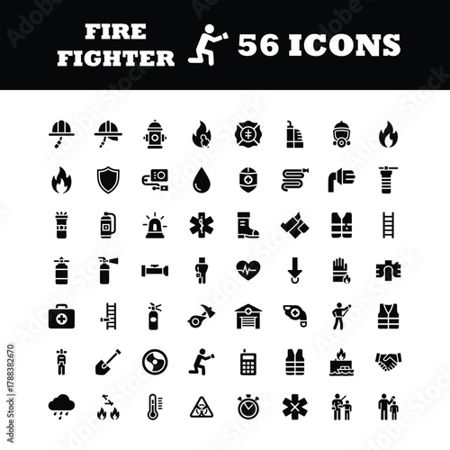 Professional firefighter icon set for modern safety and emergency service designs