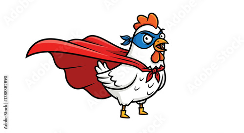 A Cartoonish Depiction of a White Chicken in a Superhero Costume with a Red Cape