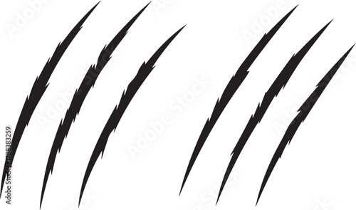 Four Black Scratch Marks, Sign of Claws. Vector Black silhouettes. with white background