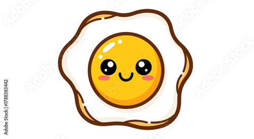 Adorable cartoon fried egg character radiating cheerful positivity and kawaii charm
