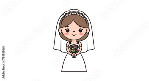 Adorable cartoon illustration capturing the essence of a joyful bride on her wedding day