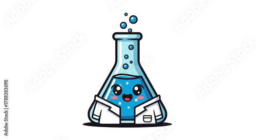 Adorable science: a charming cartoon of a happy flask in lab coat illustration