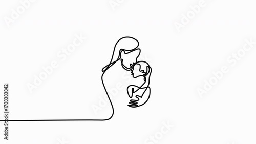 Minimal Pregnant Woman Holding Belly Line Art
